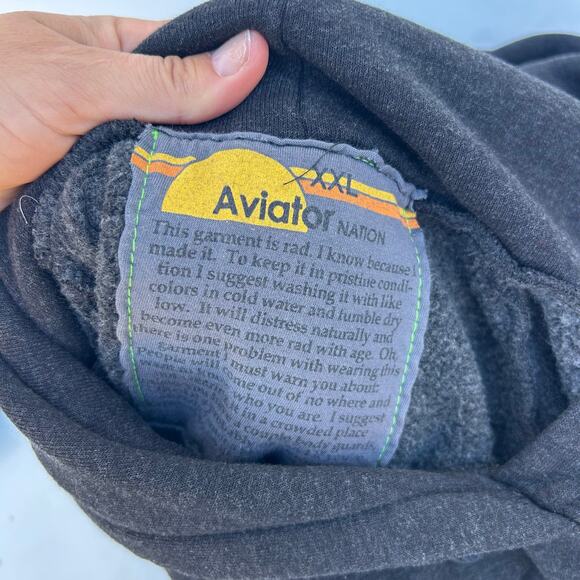 Aviator Nation Black Pullover Hoodie Smiley Bolt Eyes Zipper Pockets XXL 2X - Picture 3 of 9